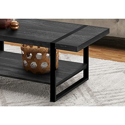Black Rectangular Wood Coffee Table with Storage Shelf
