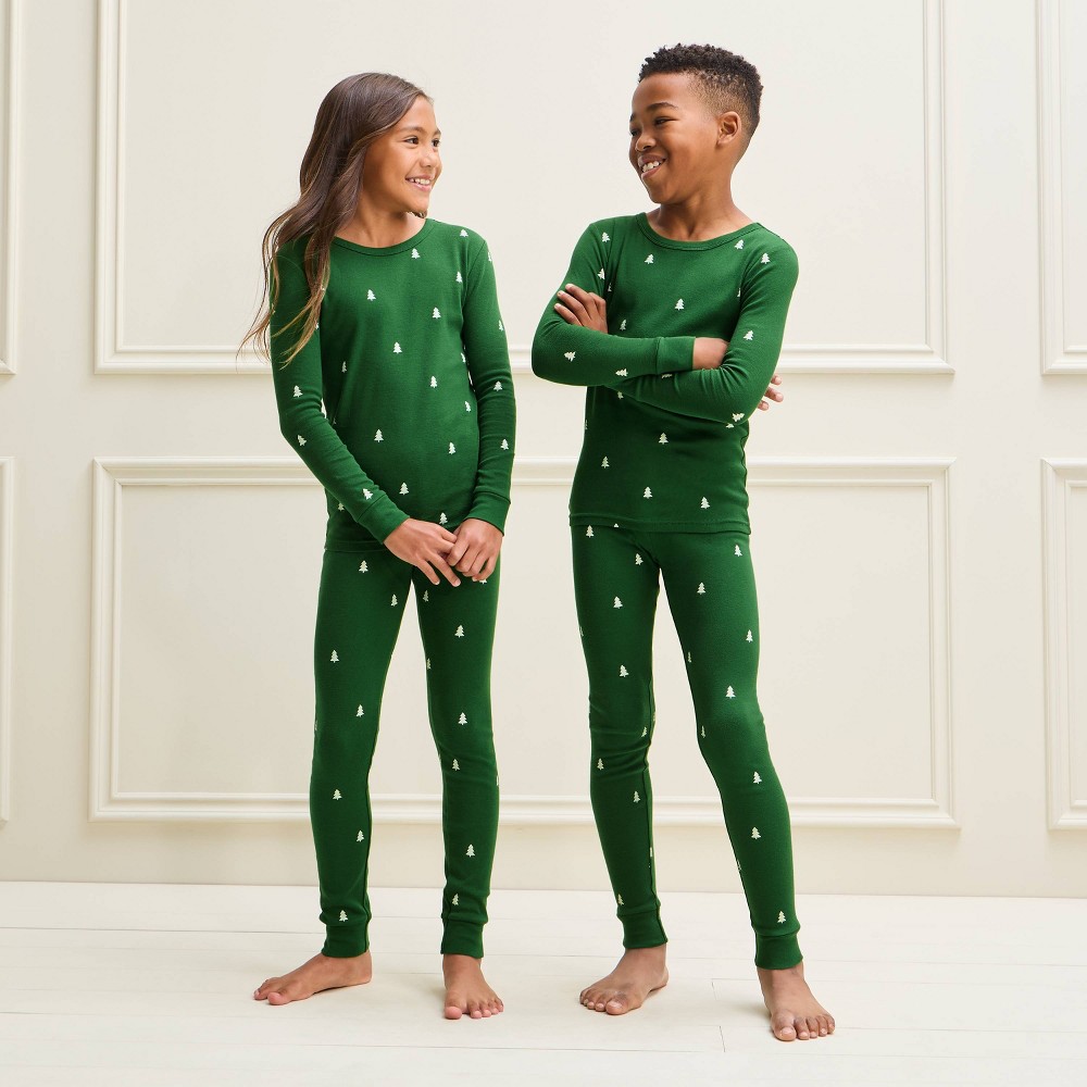 Kids' Holiday Tree Print Matching Family Cotton Pajama Set - Wondershop™ Green 6