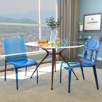 Murray 33" Transparent Blue Plastic Dining Chair, Set of 2