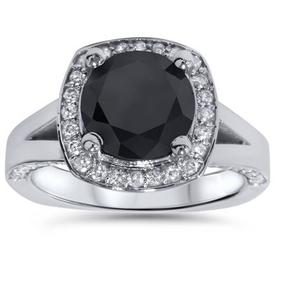 Pompeii3 3 5/8 Ct Black Diamond Halo Split Shank Engagement Ring 14K White Gold