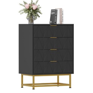 Black 4 Drawer Fabric Dresser with Wood Top Small Storage Chest Clothes Organizer Modern Nightstand or End Table - 1 of 4