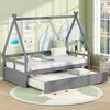 Tangkula Twin Size House Bed w/ Trundle Roof & Safety Guardrail Wood Slat Support Gray - 2 of 4