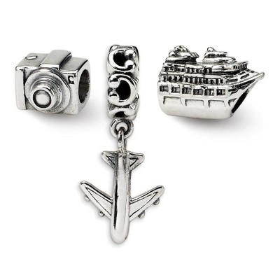 Black Bow Jewelry Sterling Silver Travel Bug Bead Charm Set of 3