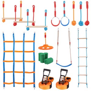 VEVOR Ninja Warrior Obstacle Course for Kids, 2 x 56 ft Weatherproof Slacklines, 500lbs Weight Capacity Monkey Line, Outdoor Playset Equipment - 1 of 4