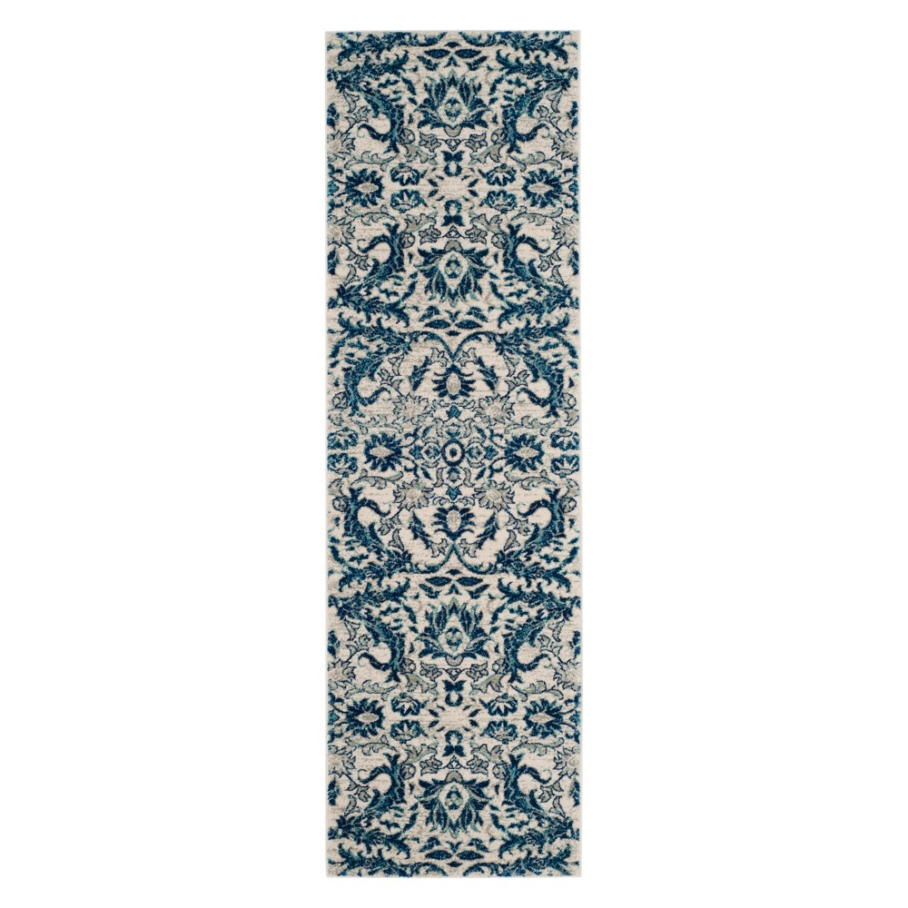 2'2inx7' Floral Runner Ivory/Blue - Safavieh