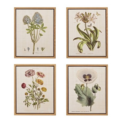 4pc Herbal Botany Framed Linen Canvas Green - Martha Stewart