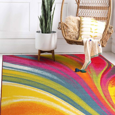Multicolored Waves 5' x 7' Synthetic Area Rug