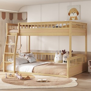 Twin XL/Full XL/Queen Over Queen Bunk Bed with Ladder and Guardrails, Convertible into Two Separate Beds, White/Natural - ModernLuxe - 1 of 4