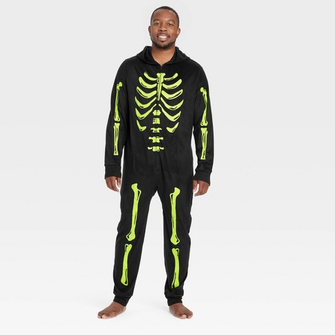 Men s Glow in the dark Skeleton Halloween Matching Family Union Suit Pajama Hyde Eek Boutique Black Target