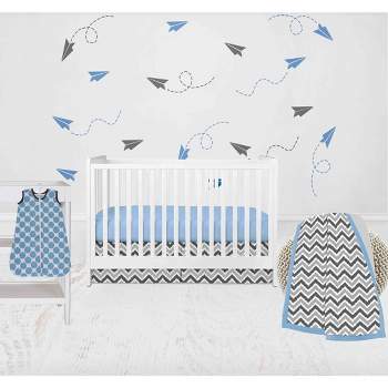Bacati - Ikat Dots Zebra Blue Grey Boys 4 pc Crib Set with Muslin sleeping sack