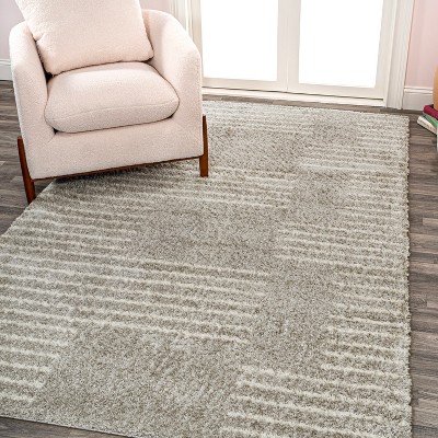 Gray and Ivory Striped Shag Area Rug 3 ft x 5 ft