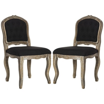 Elegant Black Linen & Rustic Oak French Leg Dining Chair, Set of 2
