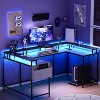78.8" U Shaped Computer Desk with Power Outlets, USB Ports, LED Strip and Monitor Stand, Reversible L Shaped Desk with Storage Shelves - 2 of 4