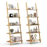 Costway 2 PCS 5-Tier Bamboo Ladder Shelf Wall-Leaning Display Bookcase Storage Rack