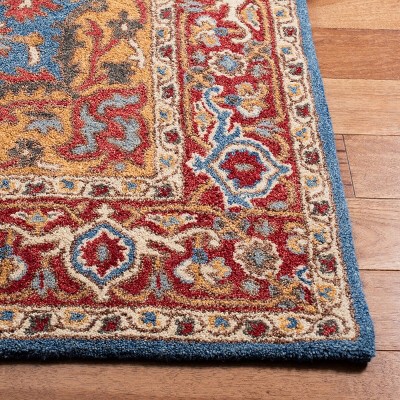 Antiquity Blue and Red Hand-Tufted Wool 8' x 10' Area Rug
