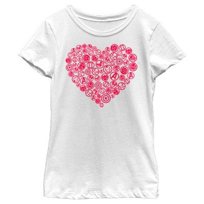 Girl's Marvel Universe Logo Heart Icons T-shirt - White - X Large : Target