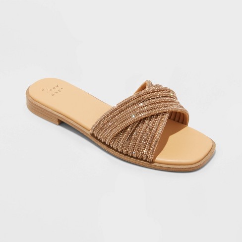 Women's Felicia Rhinestone Slide Sandals - A New Day™ Bronze 7 : Target