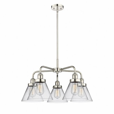 Cone - 5 Light Stem Hung Chandelier In Art Deco Style-15 Inches Tall and 25.75 Inches Wide