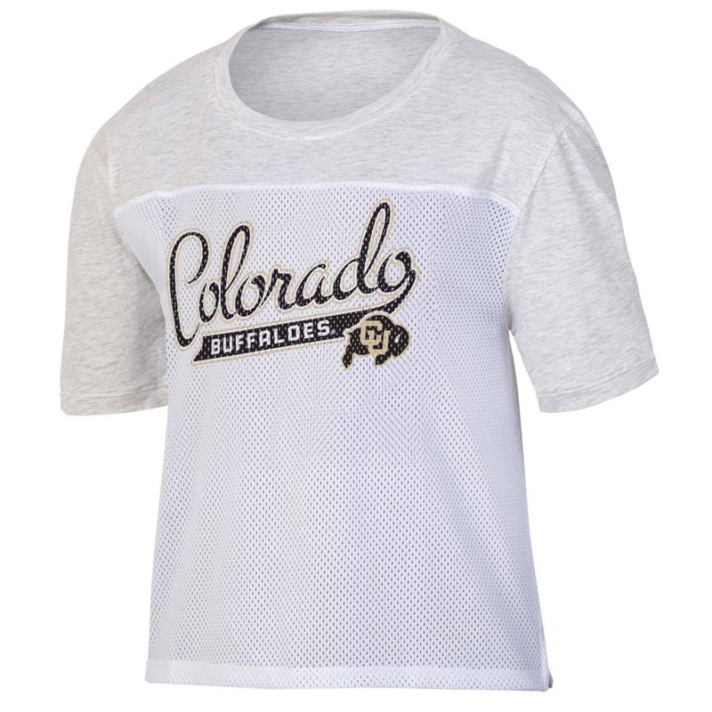 NCAA Colorado Buffaloes Women&#39;s White Mesh Yoke T-Shirt, 1 of 4