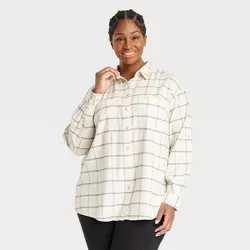 Women's Plus Size Long Sleeve Button-Down Flannel Tunic Shirt - Ava & Viv™ Cream Plaid 4X