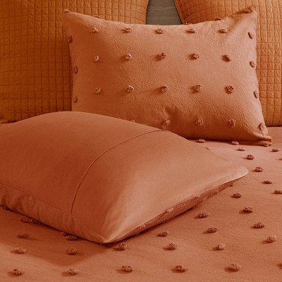 Rust Cotton Jacquard Full/Queen Duvet Cover Set with Shams and Pillows