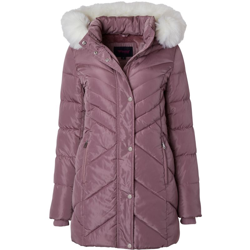 Sportoli Women Long Quilted Plush Lined Outerwear Puffer Jacket Winter Coat with Fur Hood, 4 of 7