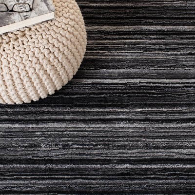 Hand-Knotted Black and Grey Wool Area Rug