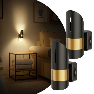 YANSUN 2-Pack 1W Black Plug-In Bamboo Hollow Cylinder Night Lights with Gold-Tone Belt, Warm 3000K Dimmable, US Plug - 1 of 1