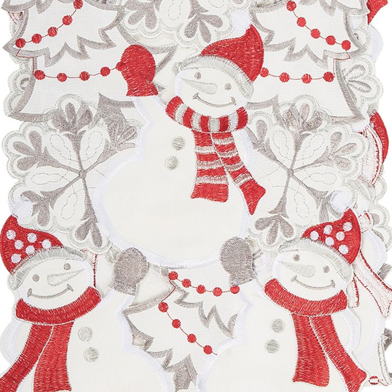 C&F Home Christmas Holiday White Snowmen with Red Scarf and Silver Snowflakes Die Cut Table Runner 68" X 12" Cotton Machine Washable Table Runner, 2 of 5