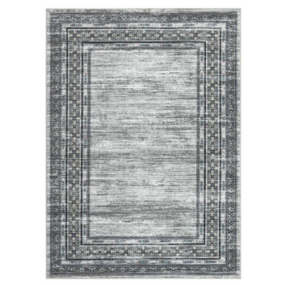 Machine Washable Area Rug with Rubber Backing Low Pile Modern Bordered Foldable Rugs