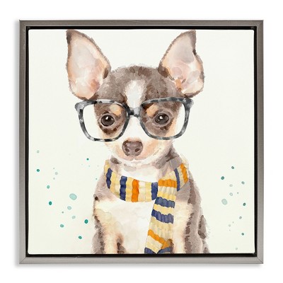 Stupell Industries Hipster Chihuahua Puppy Watercolor, 25" x 25"
