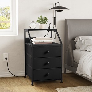 WOWLIVE Nightstands with 3 Drawers & Outlets, Bedside Tables with 2 USB Ports & 2-Tier Open Shelf - 1 of 4