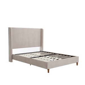 GDFStudio Eveleth 54" Headboard Queen Upholstered Bed with Solid Wood Legs, Light Gray - 1 of 4