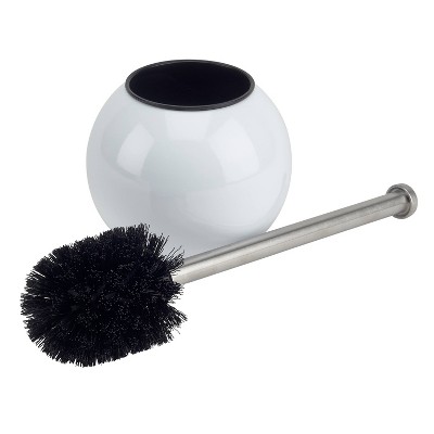 White Globe Design Stainless Steel Toilet Brush and Holder