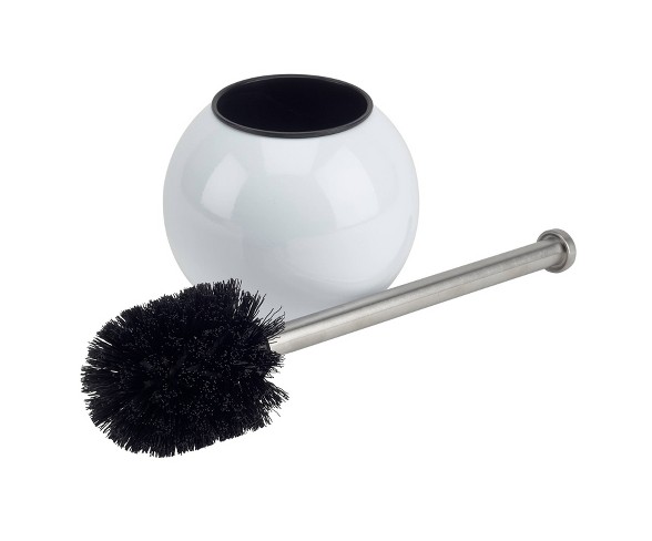 Globe Design Toilet Brush and Holder White - Bath Bliss