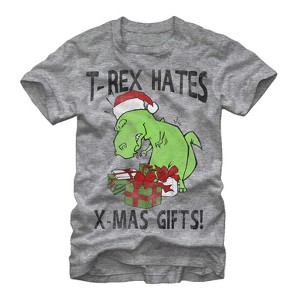 Men's Lost Gods Christmas T-Rex Hates Gifts T-Shirt - 1 of 4