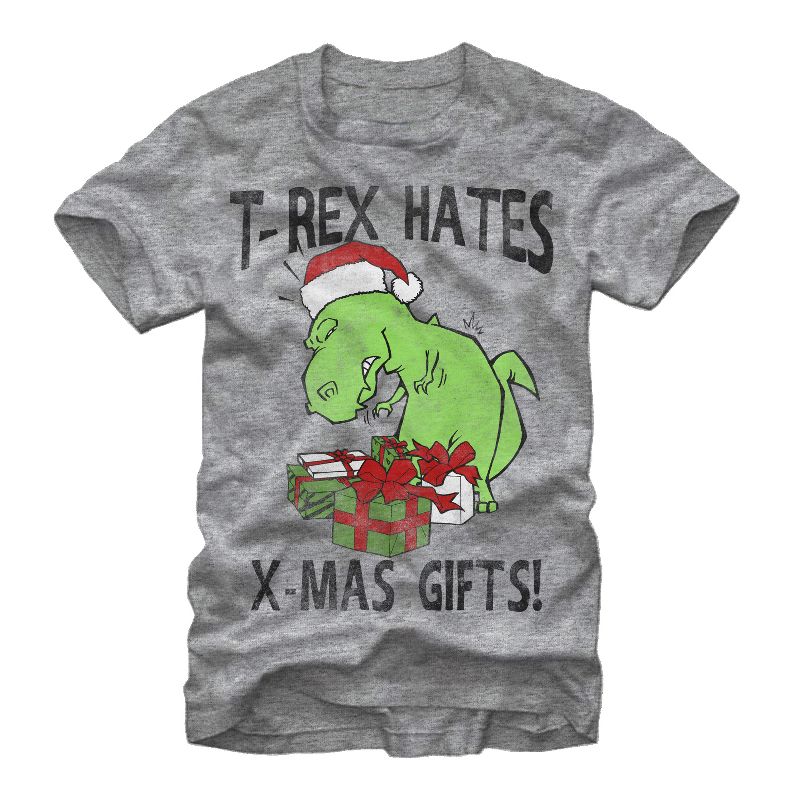 Men's Lost Gods Christmas T-Rex Hates Gifts T-Shirt, 1 of 5