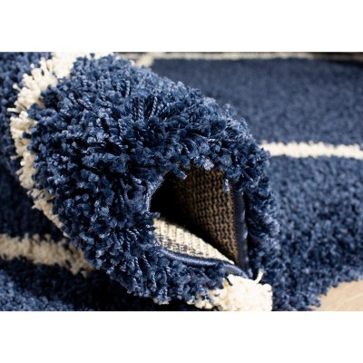 Navy and Ivory Diamond Shag Synthetic Area Rug 5'3" x 7'6"