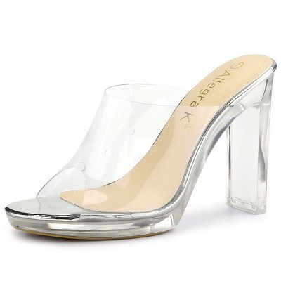 Allegra K Women's Clear Platform Block Heeled Slides Sandals