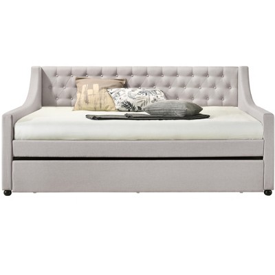 TiramisuBest Twin Size Daybed – Beige Linen & Weathered Oak Finish