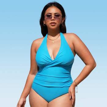 Women's Plus Size Halter Ruched One Piece Swimsuit - Cupshe