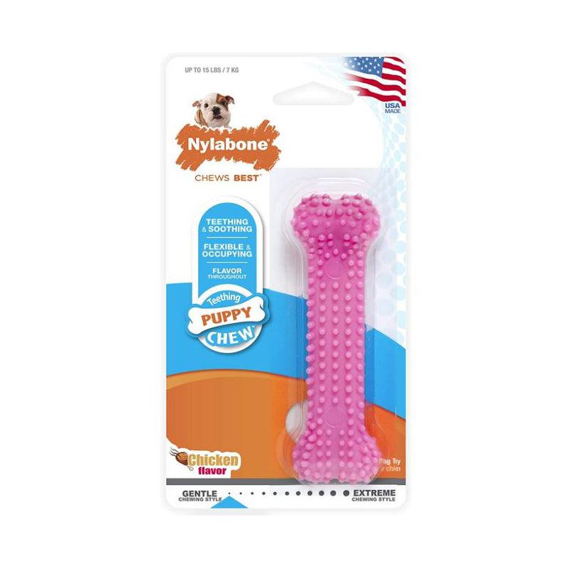 Nylabone Puppy Chew Dental Bone Chew Toy - Pink (3.75"), 1 of 6