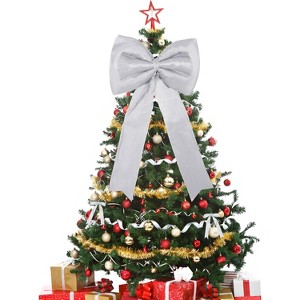 TackView Satin Christmas Tree Topper Bow with 24 Short Ribbon Bows – 25-Piece Wired Decorative Set - 1 of 4