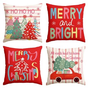Christmas Trees Merry & Bright Colorful Red Throw Pillow Covers, 18 x 18 Inch Ho Ho Ho Xmas Holiday - 1 of 4