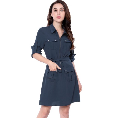 Allegra K Women's Work Office Ruffled Sleeve Button Closure Belted Cotton  Midi Shirt Dress : : Clothing, Shoes & Accessories