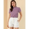 Allegra K Women's Ruffled Retro Short Sleeve Office Polka Dots Blouses - 3 of 4
