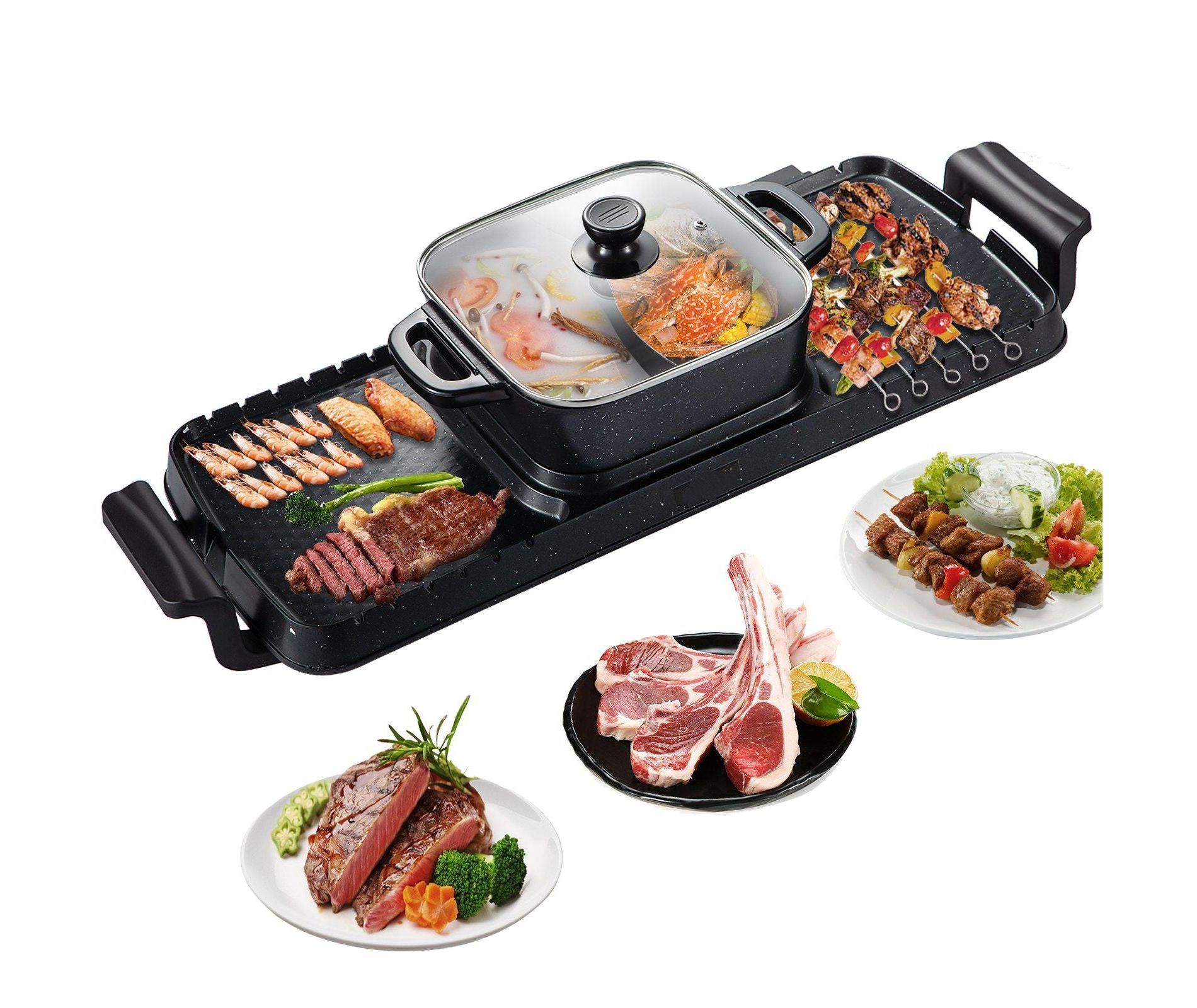 Mojgar 2 in 1 Electric Grill and Hot Pot,  BBQ Pan Grill and Hot Pot, Multifunctional Teppanyaki Grill Pot with Dual Temp Control