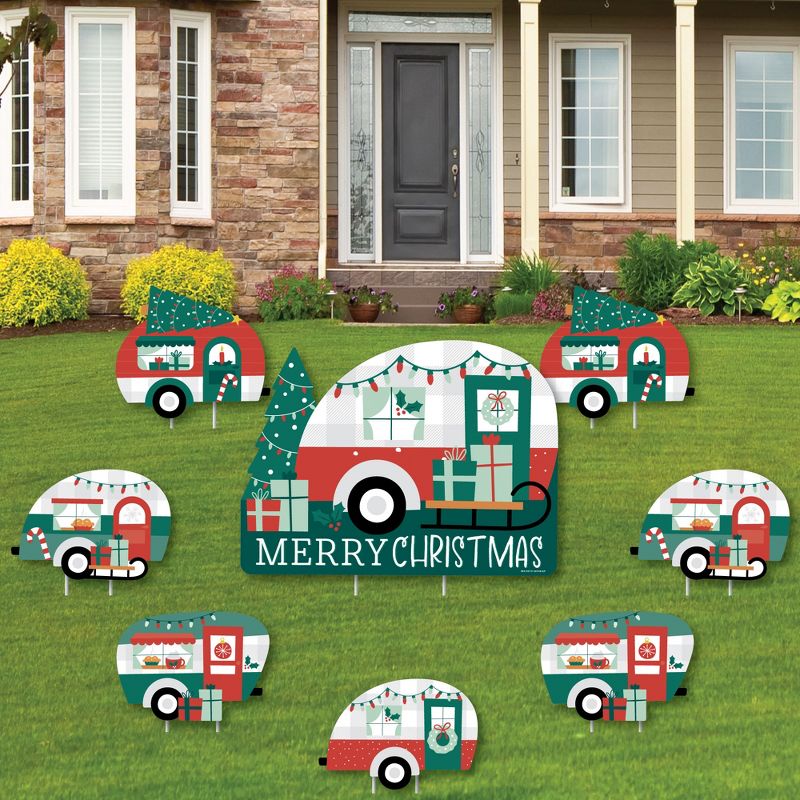 Big Dot of Happiness Camper Christmas - Yard Sign and Outdoor Lawn Decorations - Red and Green Holiday Party Yard Signs - Set of 8, 1 of 9