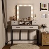 Heynemo Makeup Vanity Table with 3 Color Dimmable Lighted Hollywood Mirror, Makeup Vanity with 4 Drawers - 2 of 4
