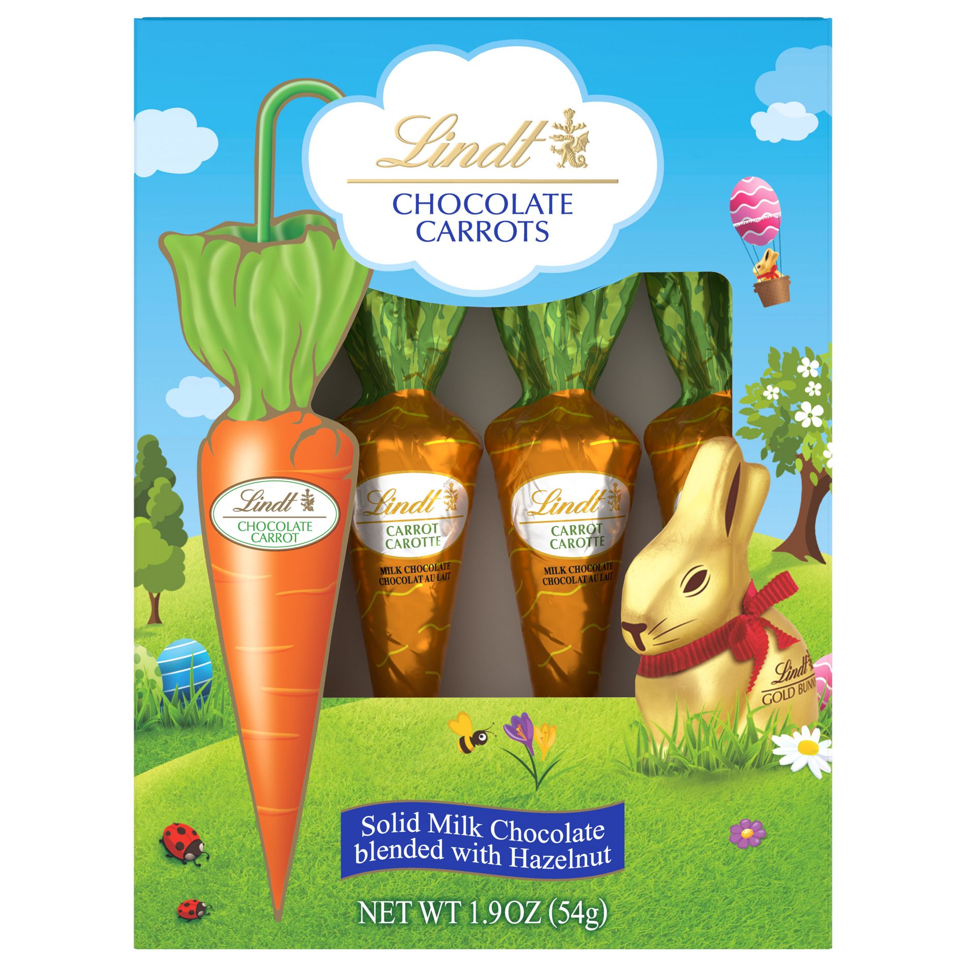 Lindt Easter Solid Milk & Chocolate Candy Hazelnut Carrots - 1.9oz/4ct